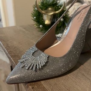 Antonio Melani Millie Metallic Glitter Jewel Ornament Slingback